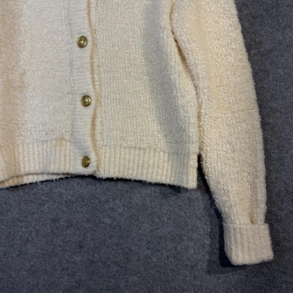 American Eagle Cream Fuzzy Gold Button Front Cardigan‎ Sweater XS Petite